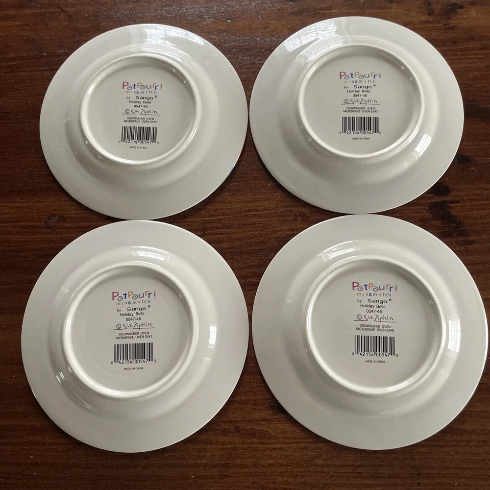 Sango PotPourri Mix & Match Christmas Plates Set of 4 Bells